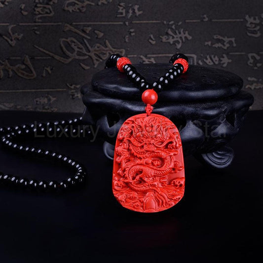 Cinnabar Dragon Pendant Necklace