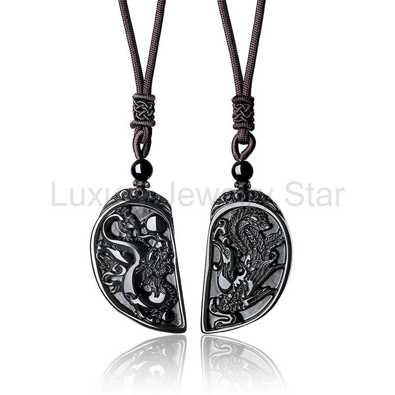Dragon and Phoenix Obsidian Balancing Necklace