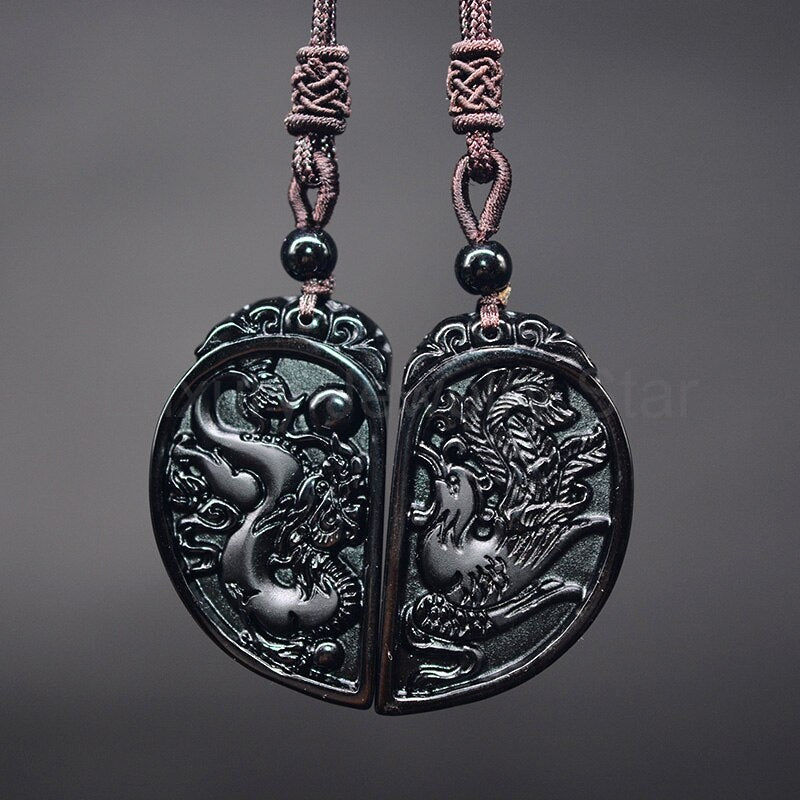 Dragon and Phoenix Obsidian Balancing Necklace - image 5