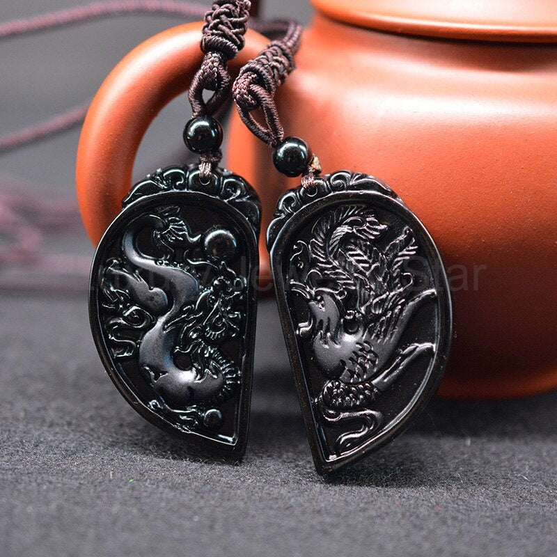 Dragon and Phoenix Obsidian Balancing Necklace - image 7