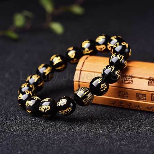 Feng Shui Black Obsidian Mantra Bracelet - image 2