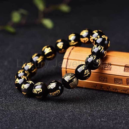 Feng Shui Black Obsidian Mantra Bracelet - image 2