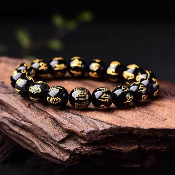 Feng Shui Black Obsidian Mantra Bracelet - image 3