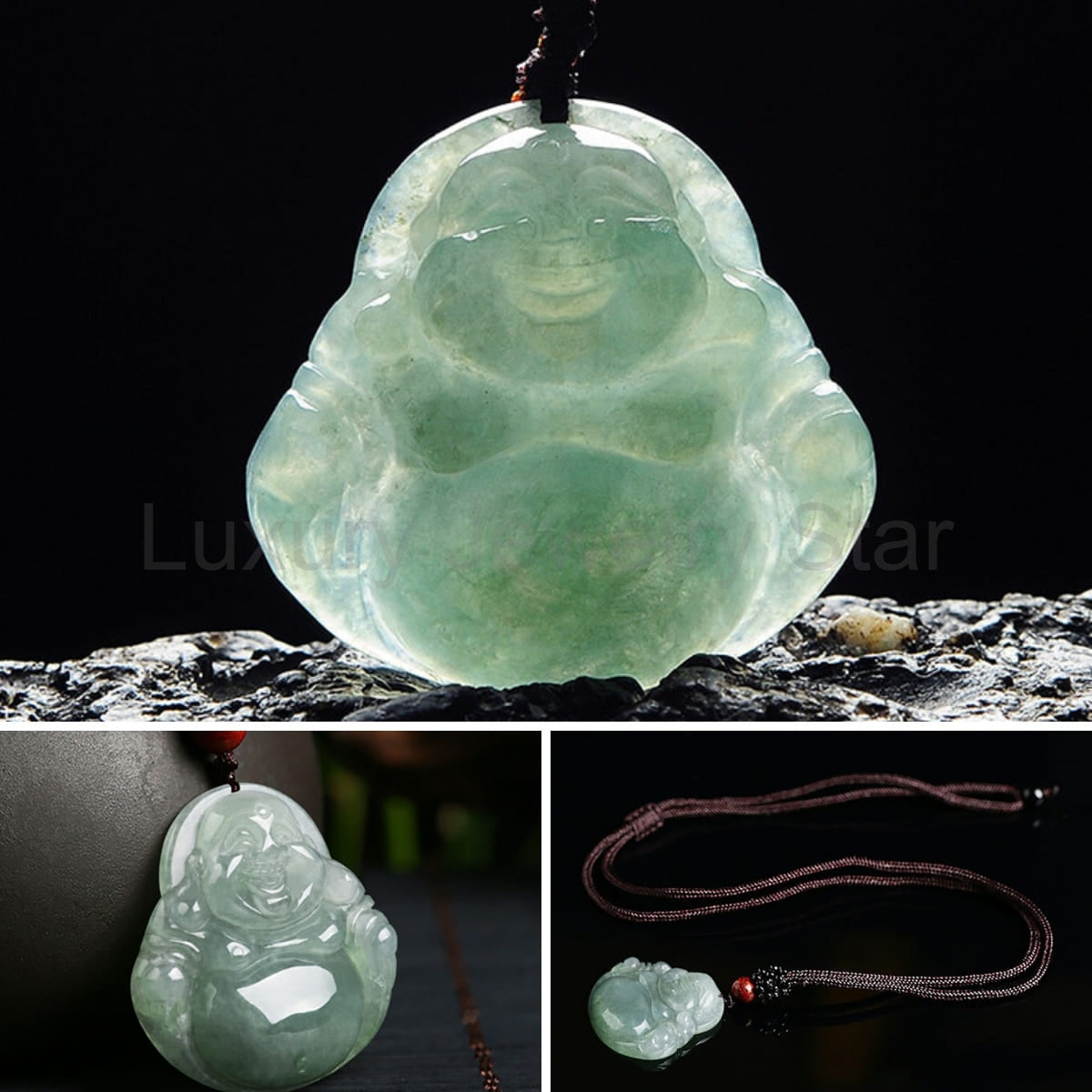 Jade Laughing Buddha Necklace - image 2