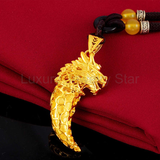 Lucky Golden Dragon Wolf Tooth Pendant Necklace - image 2