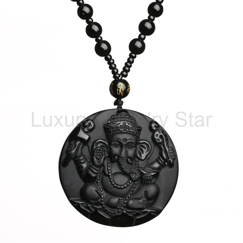 Obsidian Ganesha Success Necklace - image 10
