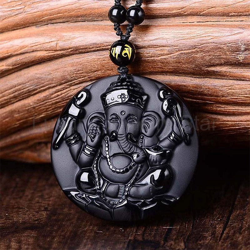 Obsidian Ganesha Success Necklace - image 2