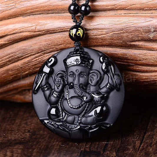 Obsidian Ganesha Success Necklace - image 2
