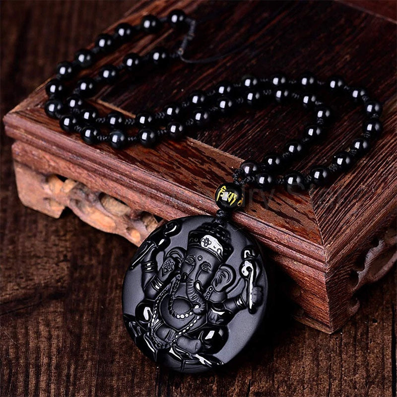 Obsidian Ganesha Success Necklace - image 3