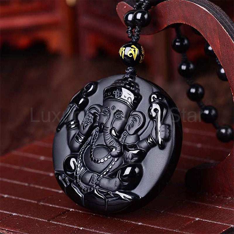 Obsidian Ganesha Success Necklace - image 4