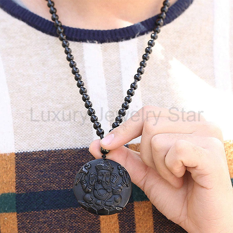 Obsidian Ganesha Success Necklace - image 5