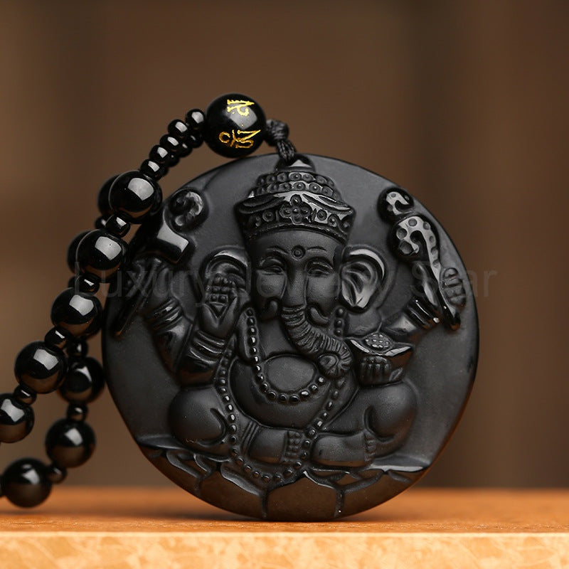 Obsidian Ganesha Success Necklace - image 7