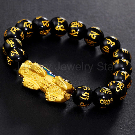 Pixiu Mani Mantra Black Obsidian Abundance Bracelet - image 2