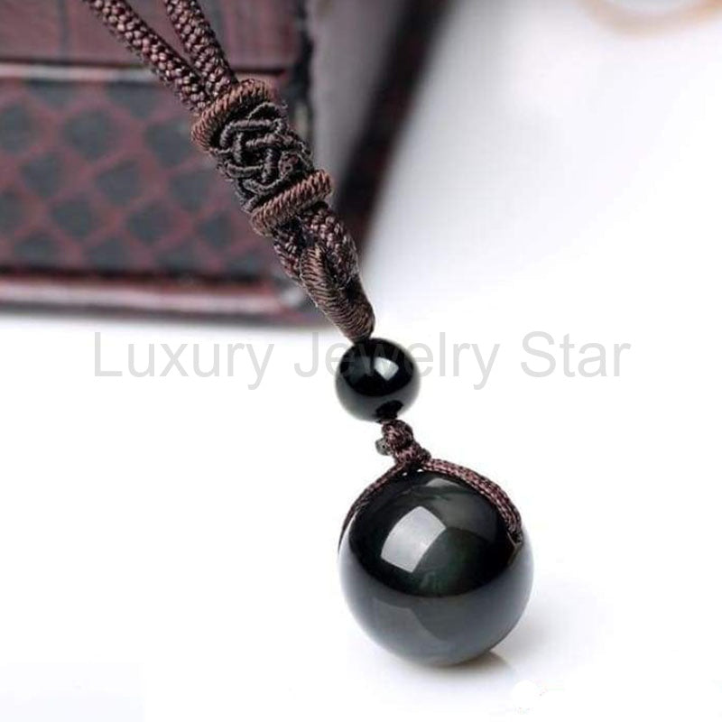 Rainbow Eye Obsidian Sphere Pendant Necklace - image 2