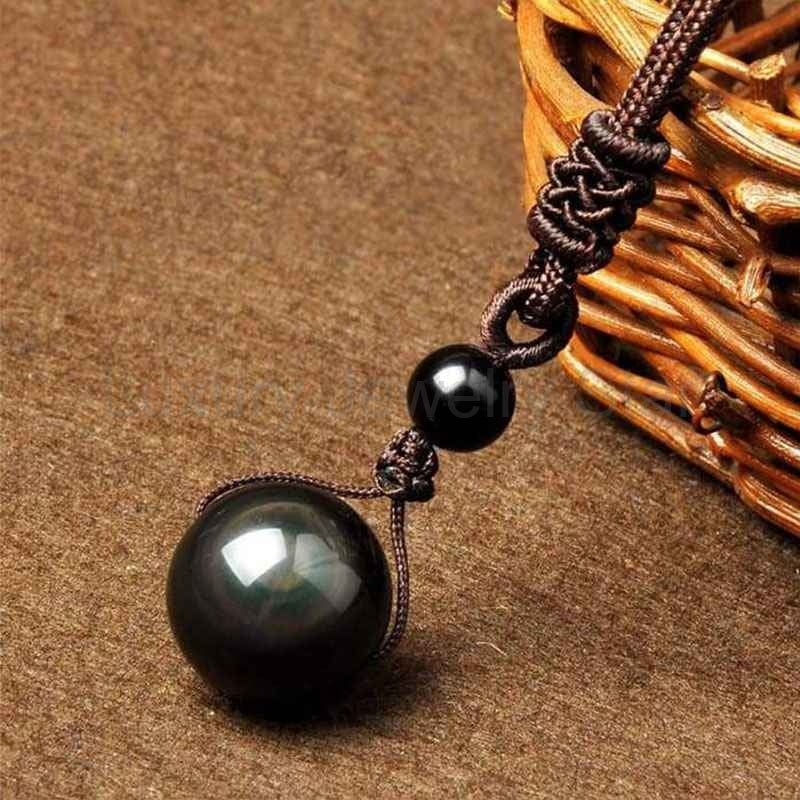 Rainbow Eye Obsidian Sphere Pendant Necklace - image 3