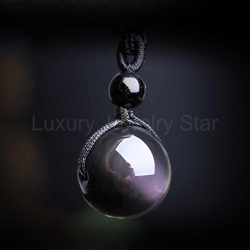 Rainbow Eye Obsidian Sphere Pendant Necklace - image 4