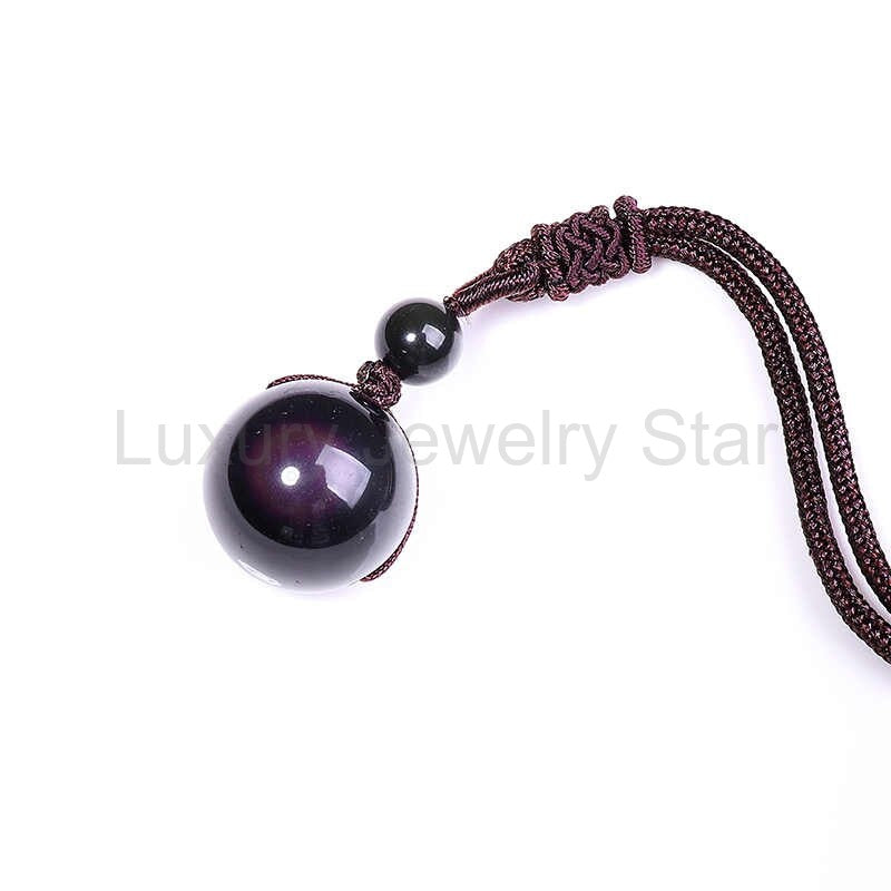 Rainbow Eye Obsidian Sphere Pendant Necklace - image 5
