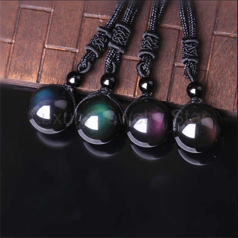 Rainbow Eye Obsidian Sphere Pendant Necklace - image 6