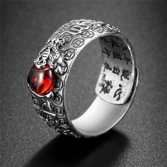 Red Garnet Stone Mantra Ring