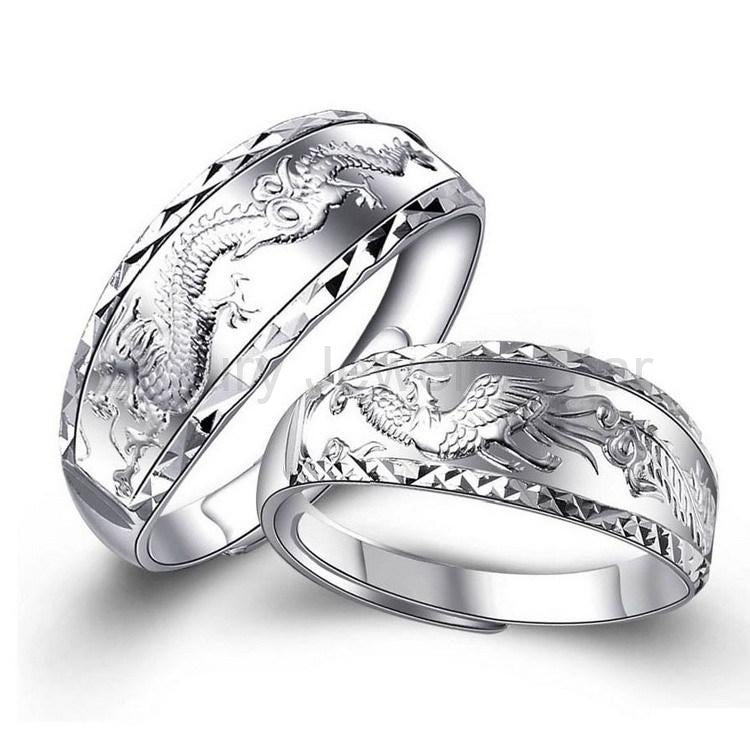 Silver Dragon Phoenix Couple Ring