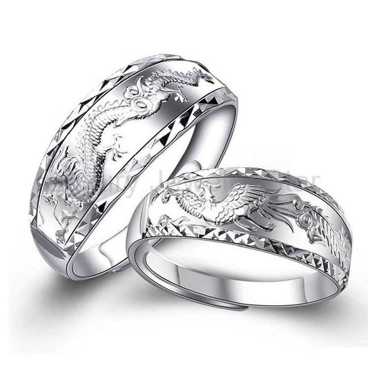 Silver Dragon Phoenix Couple Ring