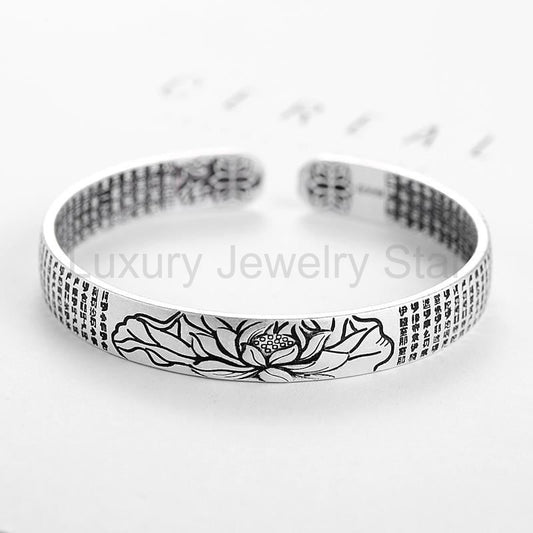 Silver Lotus Flower Bangle Bracelet