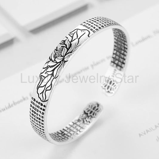 Silver Lotus Flower Bangle Bracelet - image 2