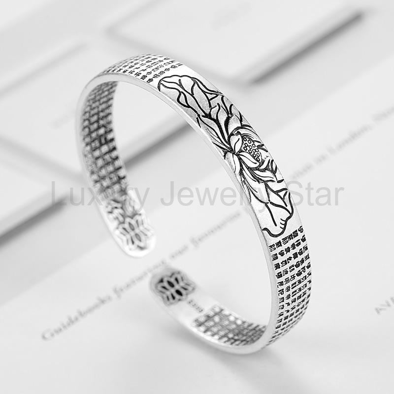 Silver Lotus Flower Bangle Bracelet - image 3