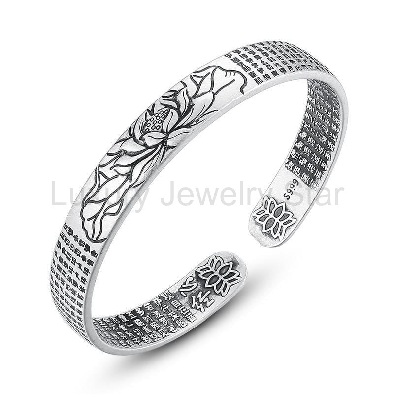 Silver Lotus Flower Bangle Bracelet - image 6