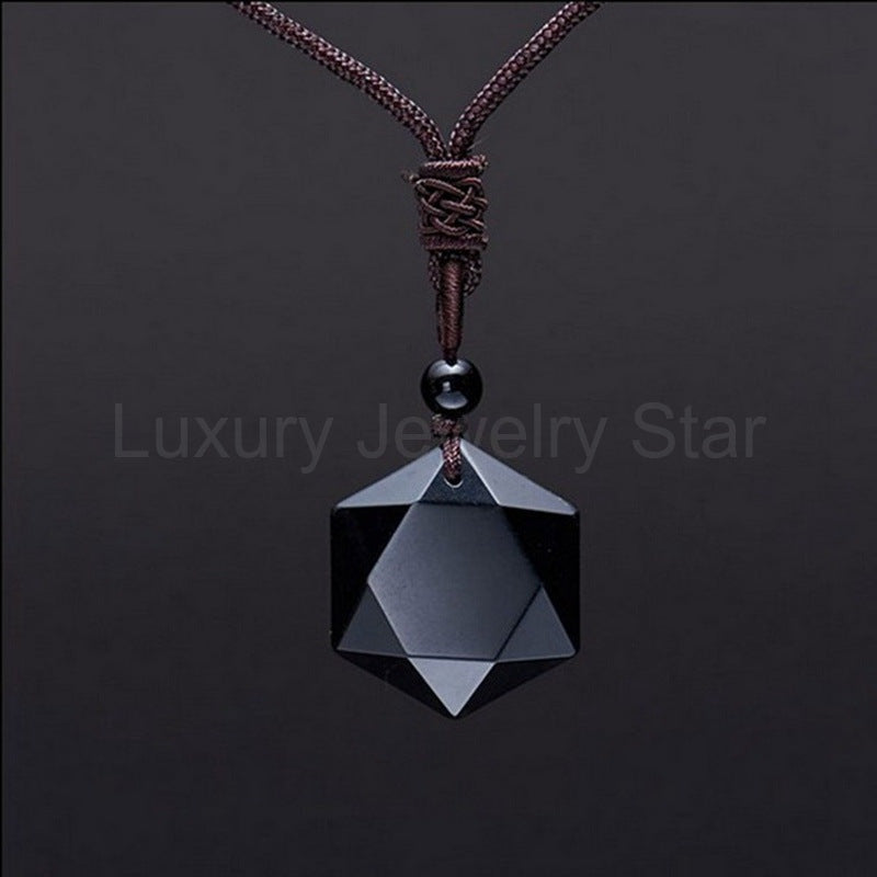 Six-Pointed Star Black Obsidian Protection Necklace