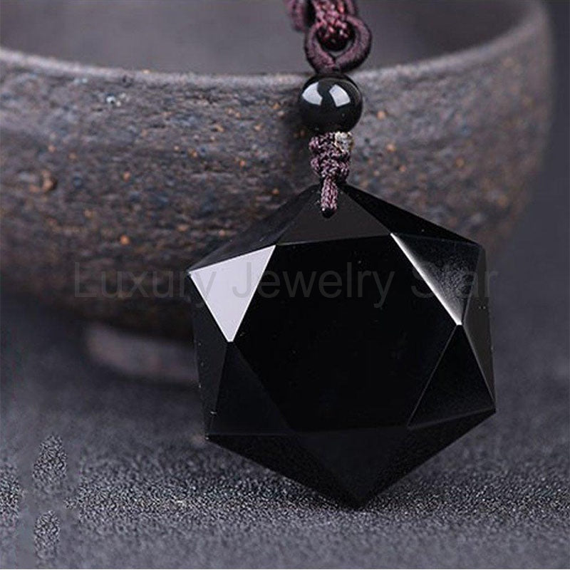Six-Pointed Star Black Obsidian Protection Necklace - image 5