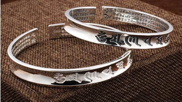 Tibetan Mantra Cuff Bracelet with Heart Sutra - Silver - image 5