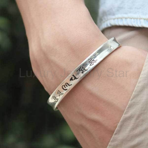 Tibetan Mantra Cuff Bracelet with Heart Sutra - Silver - image 6