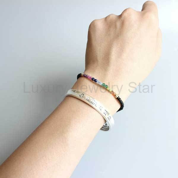 Tibetan Mantra Cuff Bracelet with Heart Sutra - Silver - image 7