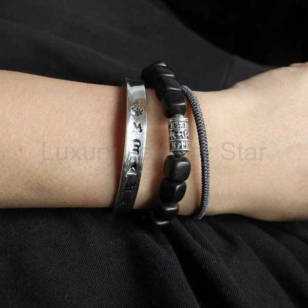 Tibetan Mantra Cuff Bracelet with Heart Sutra - Silver - image 9