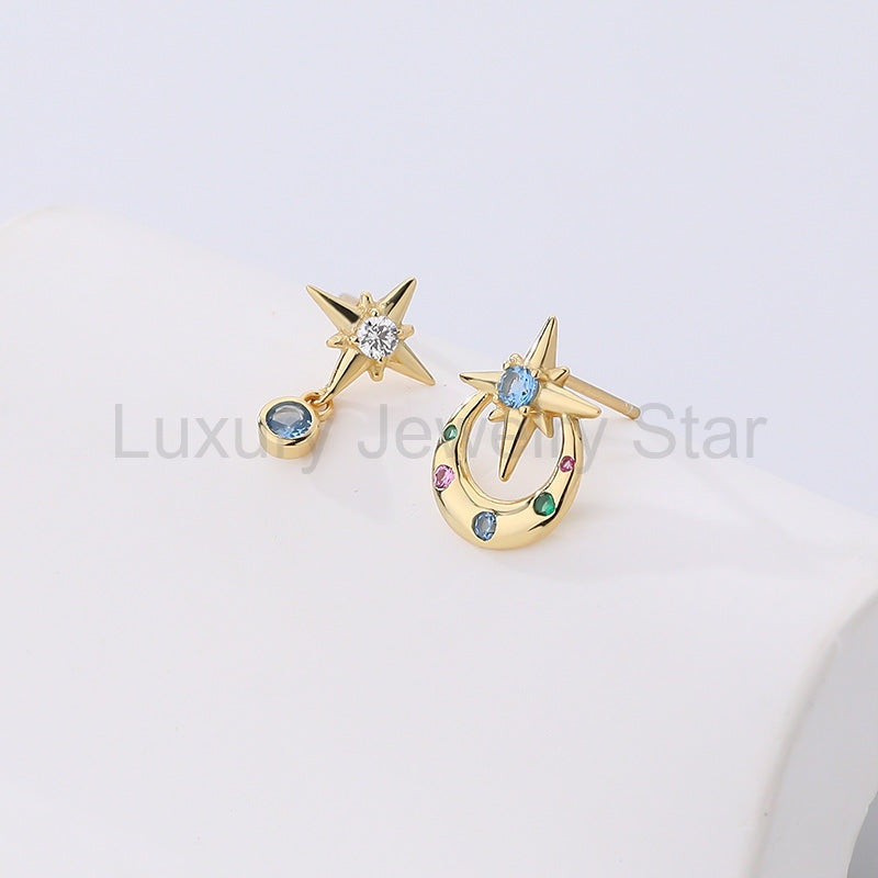 925 Sterling Silver Asymmetrical Eight-Pointed Star Earrings - image 3