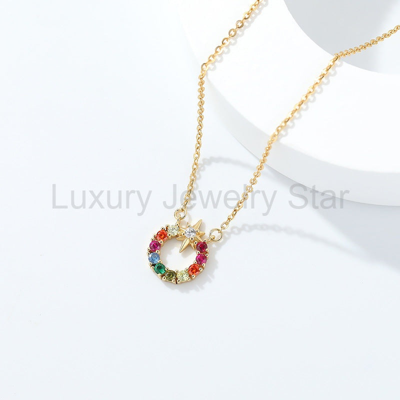 925 Sterling Silver Eight-Pointed Star Necklace - image 2