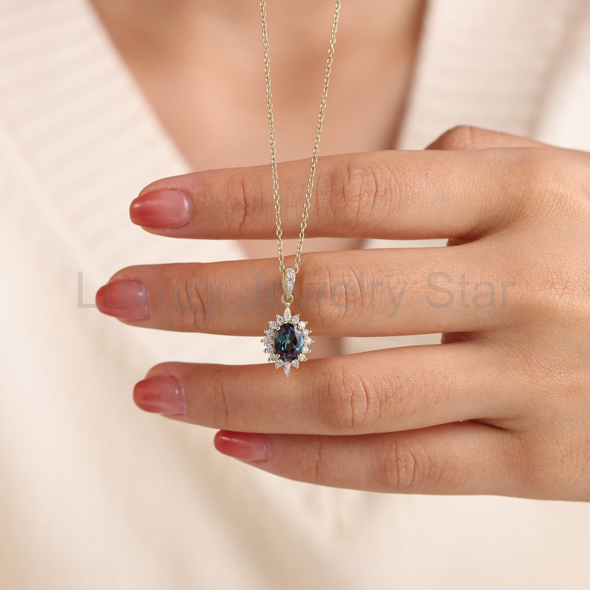 925 Sterling Silver Lab Alexandrite Necklace - image 3