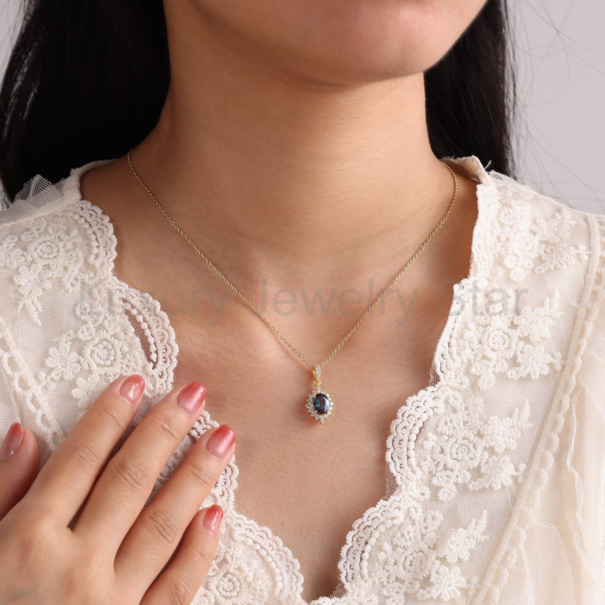 925 Sterling Silver Lab Alexandrite Necklace - image 6