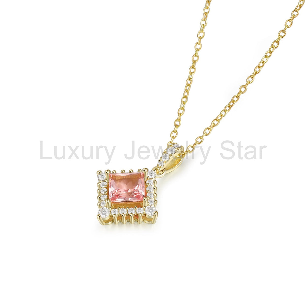 925 Sterling Silver Lab Pink Sapphire Necklace - image 2