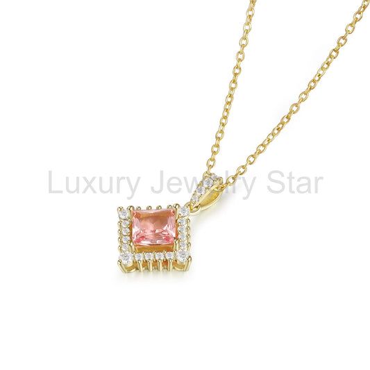 925 Sterling Silver Lab Pink Sapphire Necklace - image 2