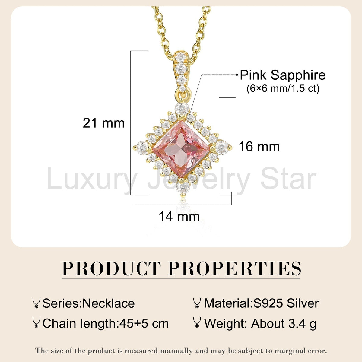 925 Sterling Silver Lab Pink Sapphire Necklace - image 3