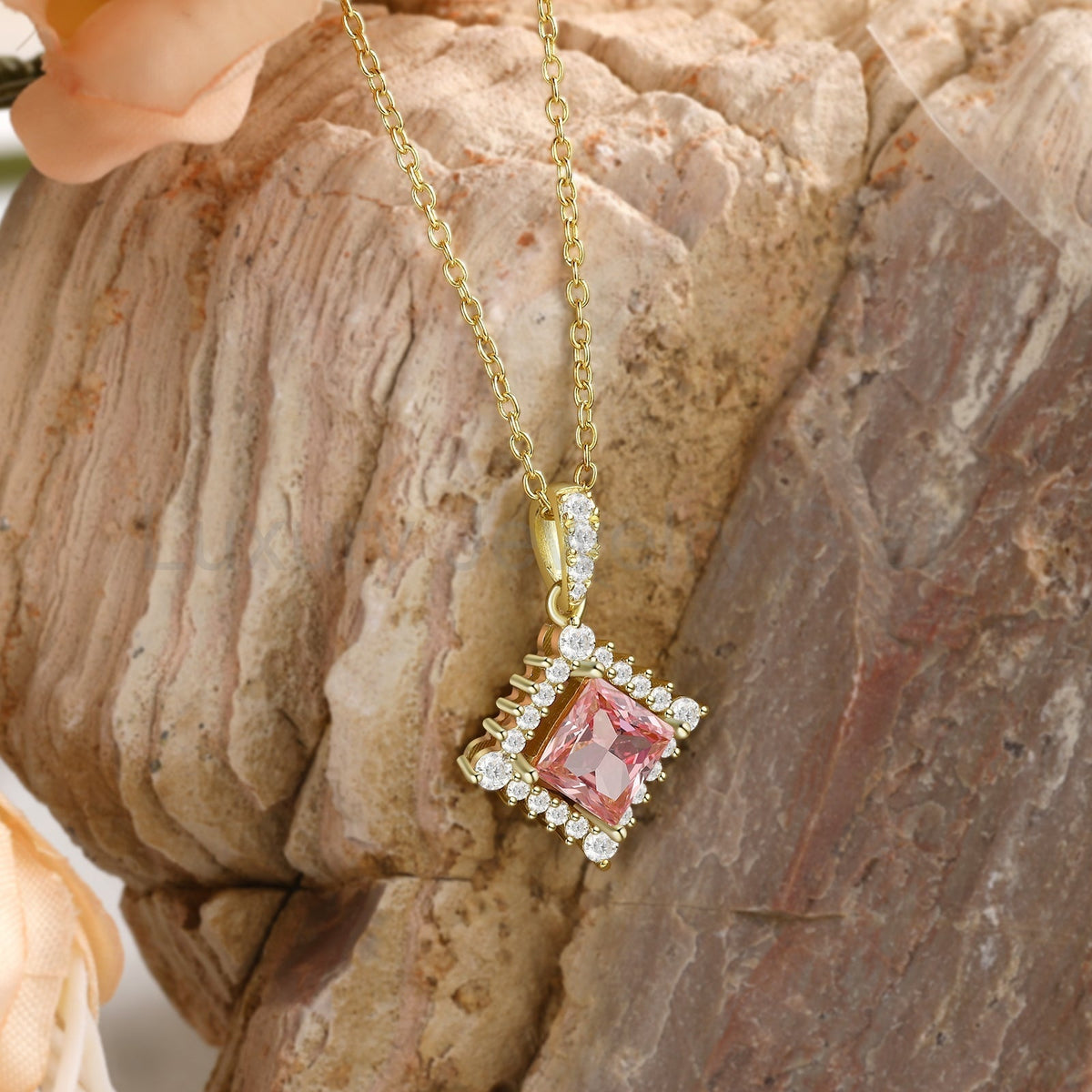 925 Sterling Silver Lab Pink Sapphire Necklace - image 6