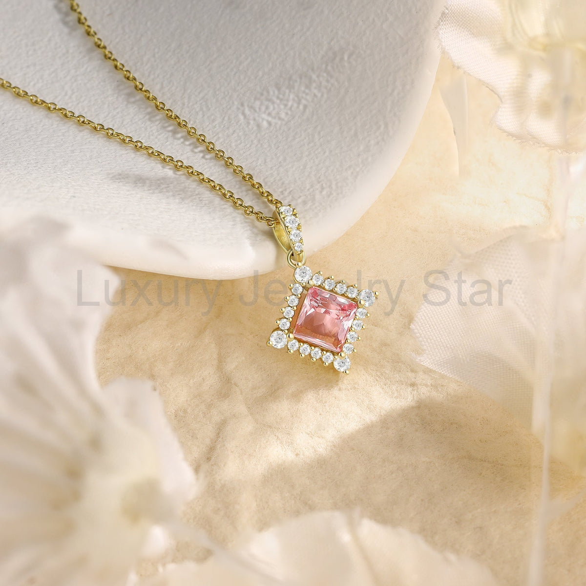 925 Sterling Silver Lab Pink Sapphire Necklace - image 7