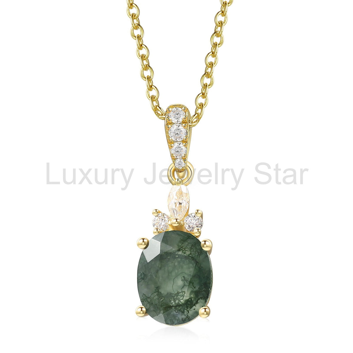 925 Sterling Silver Natural Moss Agate Necklace - image 2