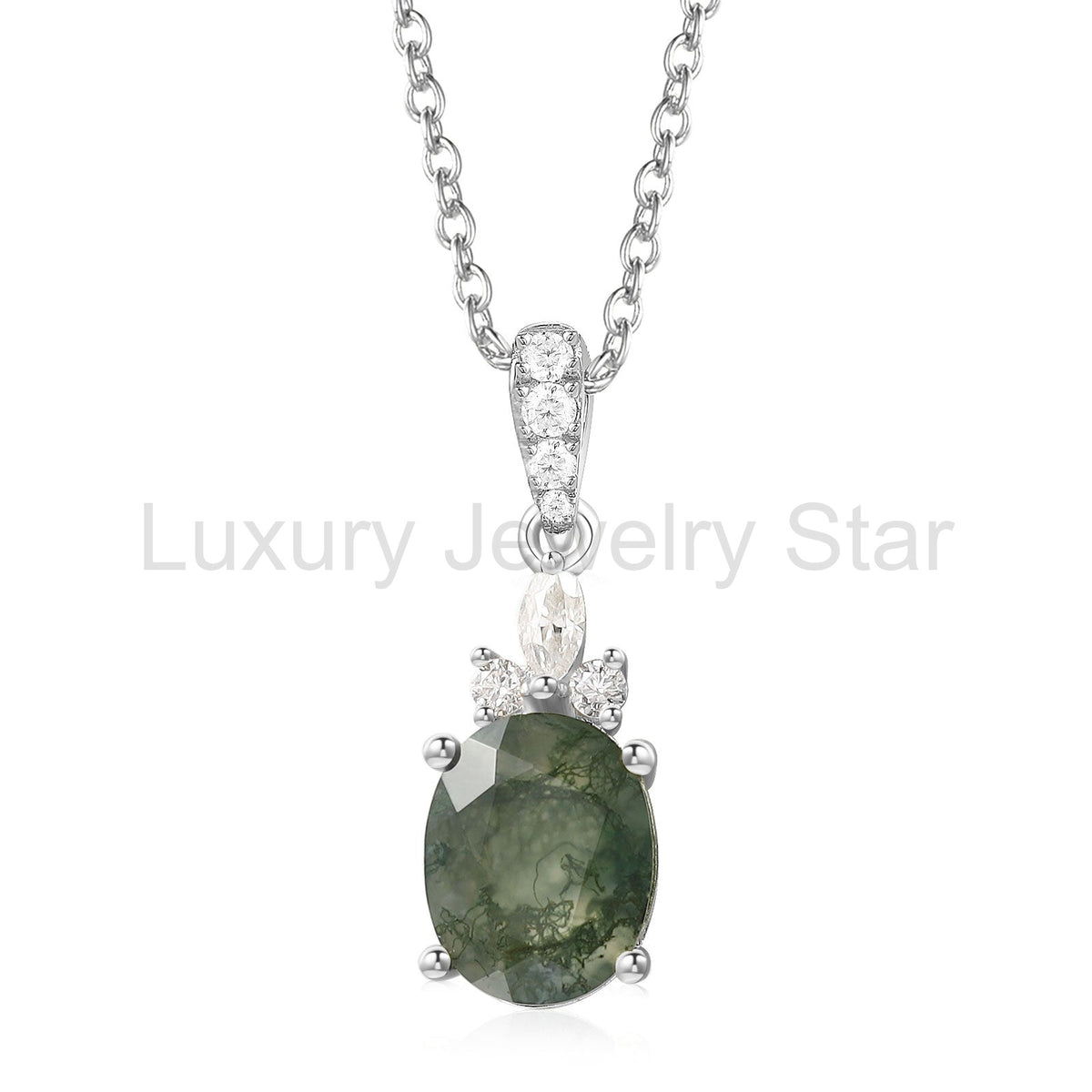 925 Sterling Silver Natural Moss Agate Necklace - image 3