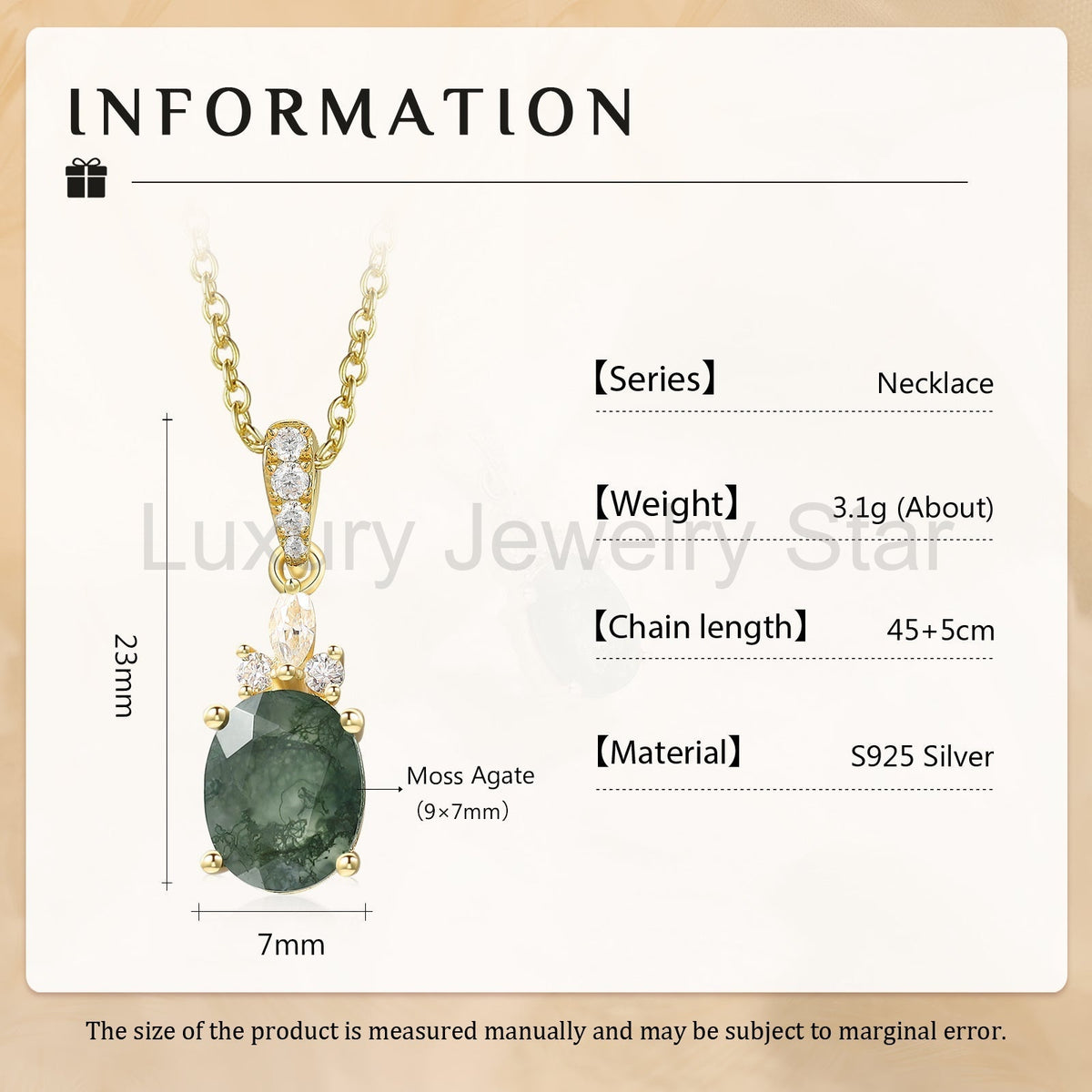 925 Sterling Silver Natural Moss Agate Necklace - image 4