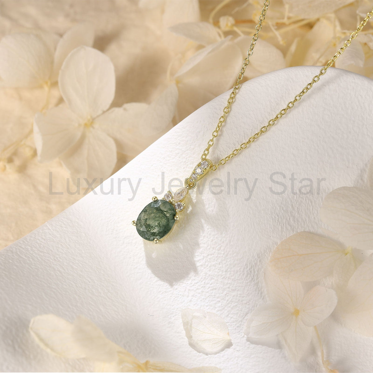 925 Sterling Silver Natural Moss Agate Necklace - image 8