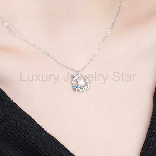 925 Sterling Silver Whale and Pearl Neckace - image 2