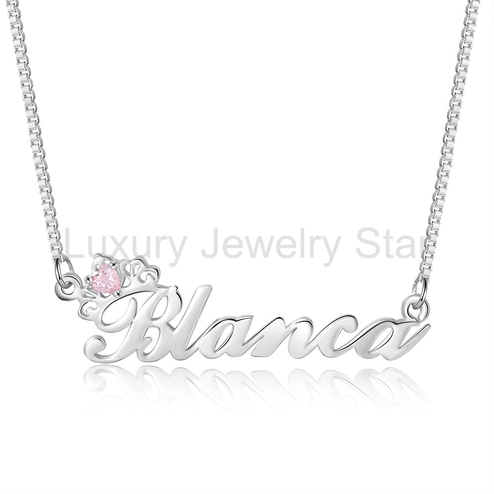 Birthstone & Engraved Name Necklace